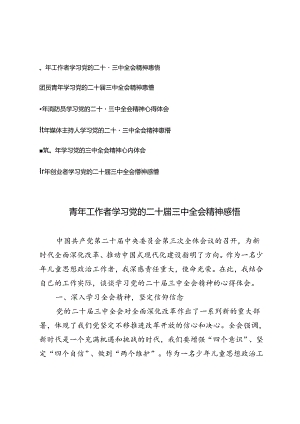 （6篇通用） 2024年青年工作者学习党的二十届三中全会精神感悟心得体会.docx