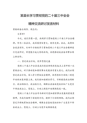 某县长学习贯彻党的二十届三中全会精神交流研讨发言材料1.docx