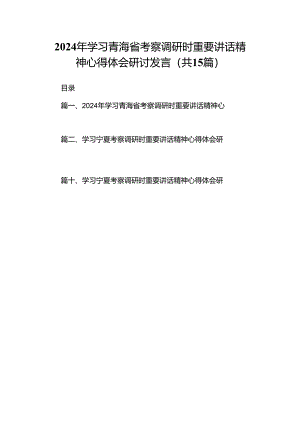 2024年学习青海省考察调研时重要讲话精神心得体会研讨发言15篇（精选）.docx