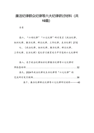 廉洁纪律群众纪律等六大纪律研讨材料（共10篇）.docx