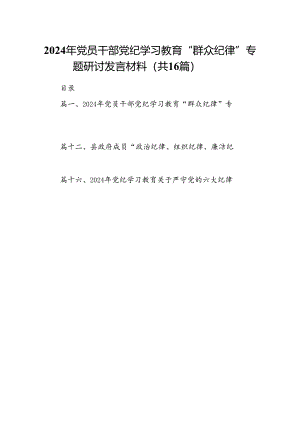 2024年党员干部党纪学习教育“群众纪律”专题研讨发言材料16篇（详细版）.docx