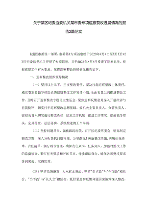 关于某区纪委监委机关某市委专项巡察整改进展情况的报告2篇范文.docx