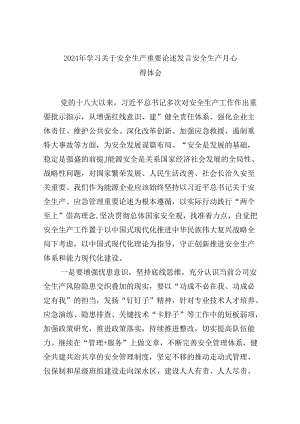 2024年学习关于安全生产重要论述发言安全生产月心得体会 （汇编9份）.docx
