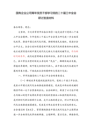 国有企业公司青年党员干部学习党的二十届三中全会研讨发言材料.docx
