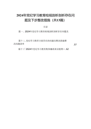 2024年党纪学习教育检视剖析剖析存在问题及下步整改措施13篇（精选）.docx