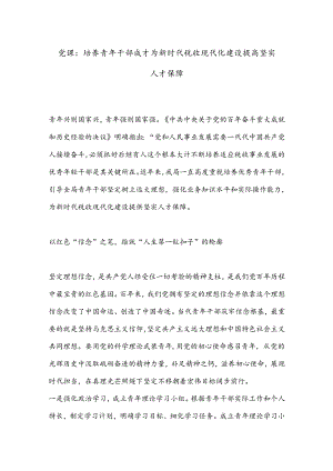党课：培养青年干部成才为新时代税收现代化建设提高坚实人才保障.docx