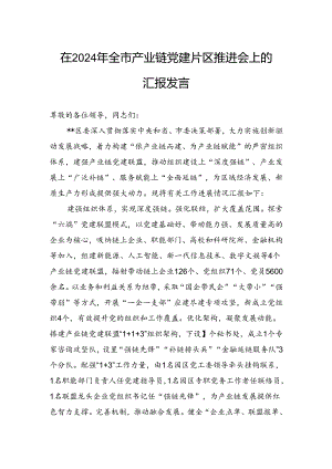在2024年全市产业链党建片区推进会上的汇报发言.docx