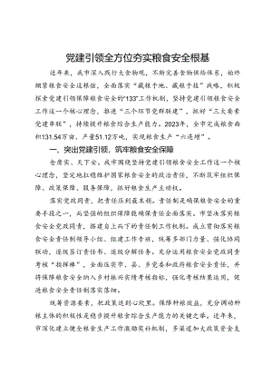 市农业农村局党组交流发言：党建引领全方位夯实粮食安全根基.docx