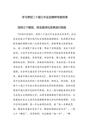 学习贯彻二十届三中全会精神专题X课：坚持“三个解放”将全面深化改革进行到底.docx