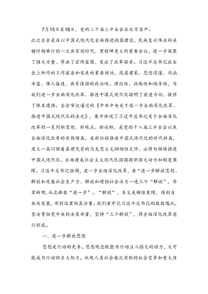 学习贯彻二十届三中全会精神专题党课：坚持“三个解放”将全面深化改革进行到底.docx