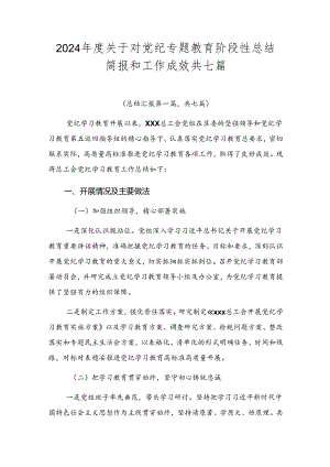 2024年度关于对党纪专题教育阶段性总结简报和工作成效共七篇.docx