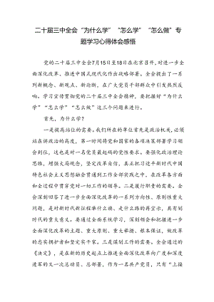 二十届三中全会精神“为什么学”“怎么学”“怎么做”专题学习心得体会感悟研讨发言.docx