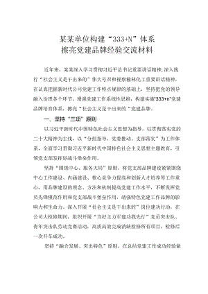 某某单位构建“333+N”体系擦亮党建品牌经验交流材料.docx