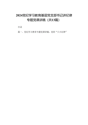 2024党纪学习教育基层党支部书记讲纪律专题党课讲稿（共13篇）.docx