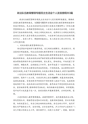 政法队伍教育整顿专题民主生活会个人发言提纲共3篇.docx
