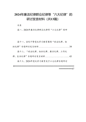 2024年廉洁纪律群众纪律等“六大纪律”的研讨发言材料（共13篇）.docx