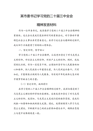 以某市委书记学习党的二十届三中全会精神发言材料.docx
