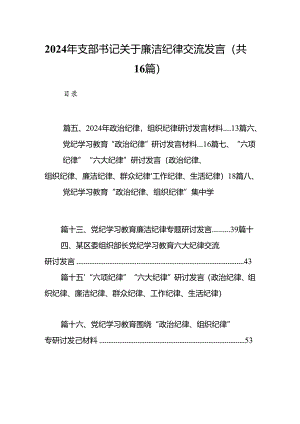 2024年支部书记关于廉洁纪律交流发言（共16篇）.docx