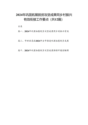 2024年巩固拓展脱贫攻坚成果同乡村振兴有效衔接工作要点12篇（精编版）.docx
