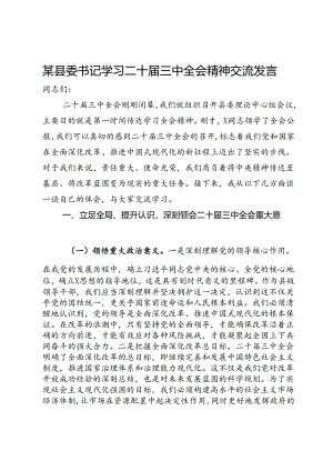 某县委书记学习二十届三中全会精神交流发言.docx
