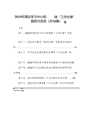 2024年理论学习中心组围绕“工作纪律”专题研讨发言(16篇集合).docx