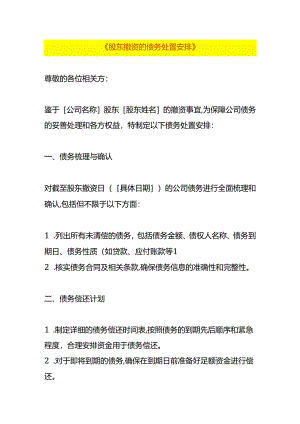 股东撤资的债务处置安排方案模板.docx