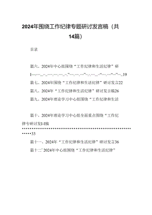 2024年围绕工作纪律专题研讨发言稿14篇（详细版）.docx