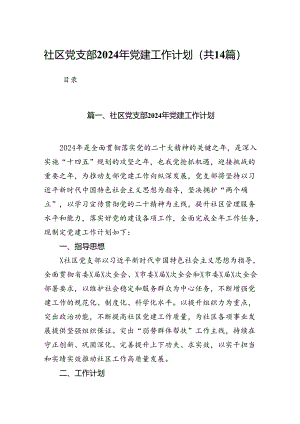 社区党支部2024年党建工作计划（共14篇）.docx
