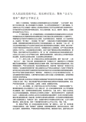 区人民法院党组书记、院长研讨发言：聚焦“公正与效率” 维护公平和正义.docx