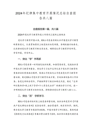 2024年纪律集中教育开展情况总结自查报告共八篇.docx