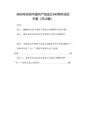 2024年庆祝中国共产党成立103周年活动方案（共12篇选择）.docx
