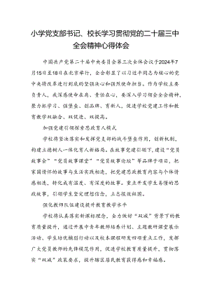 小学党支部书记、校长学习贯彻党的二十届三中全会精神心得体会.docx