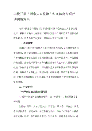 学校开展“两带头五整治”纠风防腐专项行动实施方案.docx