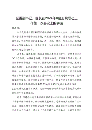 区委副书记、区长在2024年X区府院联动工作第一次会议上的讲话.docx