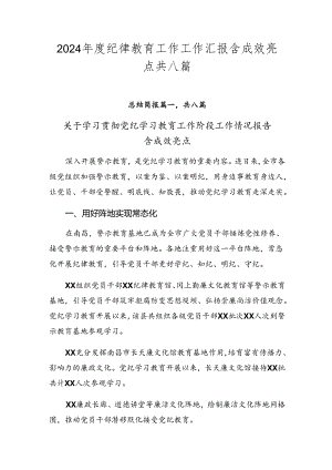 2024年度纪律教育工作工作汇报含成效亮点共八篇.docx