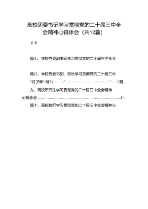 2024高校团委书记学习贯彻党的二十届三中全会精神心得体会12篇（精选）.docx