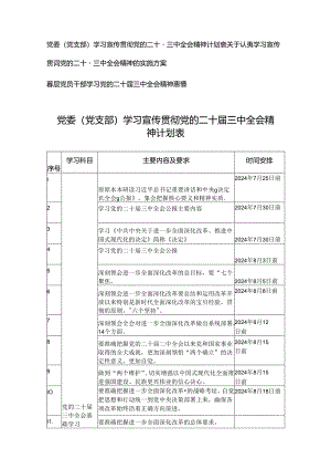 3篇 2024年党委(党支部)学习宣传贯彻党的二十届三中全会精神计划表（附实施方案、心得体会）.docx