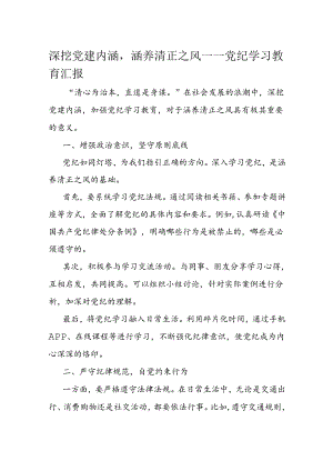 深挖党建内涵涵养清正之风——党纪学习教育汇报.docx