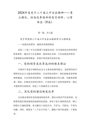 2024年度关于二十届三中全会精神——勇立潮头担当改革使命的发言材料、心得体会（9篇）.docx