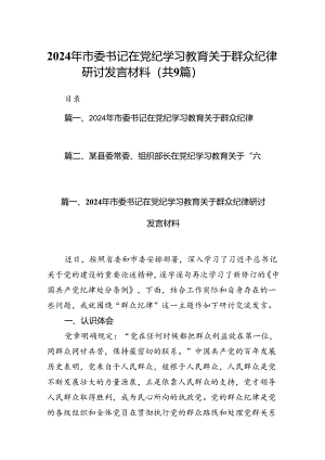 2024年市委书记在党纪学习教育关于群众纪律研讨发言材料（共9篇）.docx