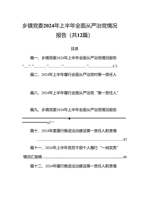 乡镇党委2024年上半年全面从严治党情况报告优选12篇.docx