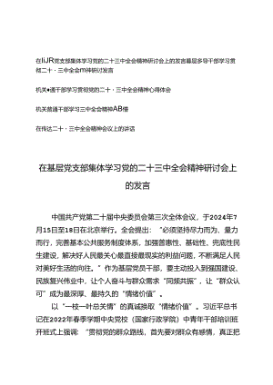 5篇范文 在基层党支部集体学习党的二十三中全会精神研讨会上的发言.docx