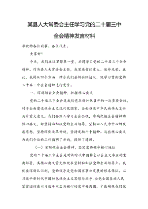 某县人大常委会主任学习党的二十届三中全会精神发言材料.docx