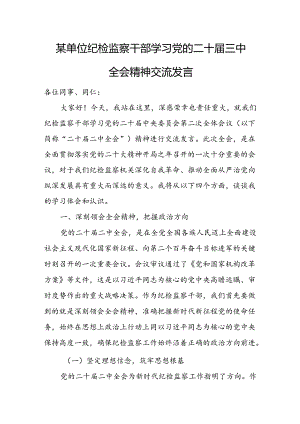 某单位纪检监察干部学习党的二十届三中全会精神交流发言.docx