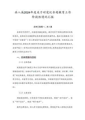 共八篇2024年度关于对党纪专题教育工作阶段性情况汇报.docx
