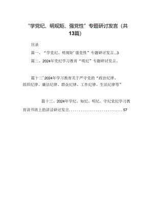 “学党纪、明规矩、强党性”专题研讨发言13篇(最新精选).docx