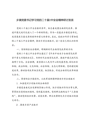 4篇 2024年乡镇党委书记学习党的二十届三中全会精神研讨发言.docx