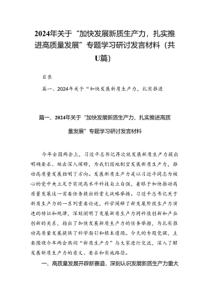 （11篇）2024年关于“加快发展新质生产力扎实推进高质量发展”专题学习研讨发言材料汇编.docx