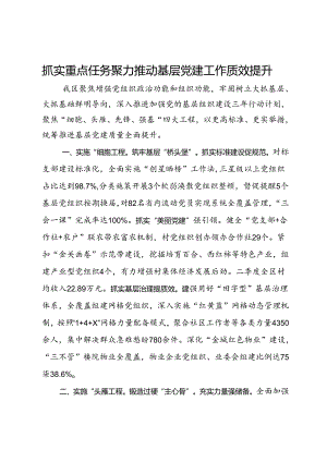 交流发言：抓实重点任务 聚力推动基层党建工作质效提升.docx