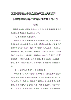 某县领导在全市群众身边不正之风和腐败问题集中整治第二次调度推进会上的汇报材料1.docx